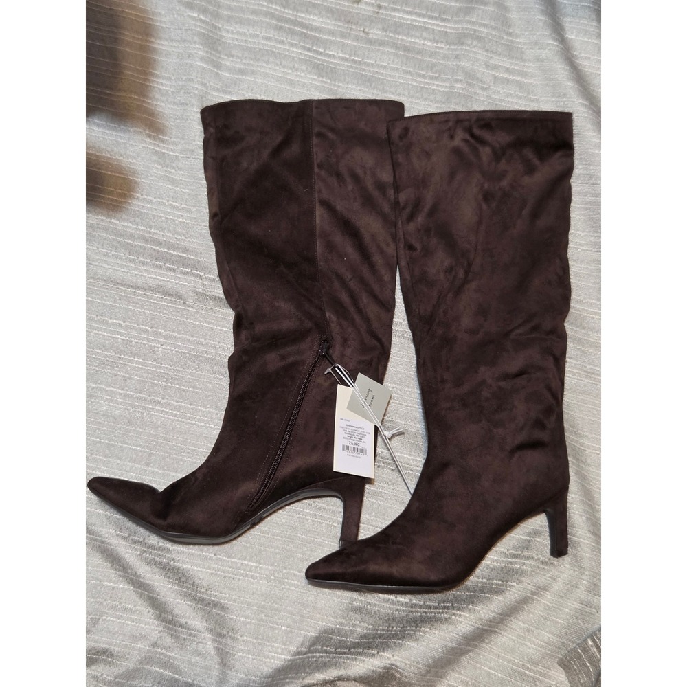 A New Day Justice Brown Faux Suede Pointed Toe Kitten Heel Tall Boots 7.5 WC - Picture 2 of 7